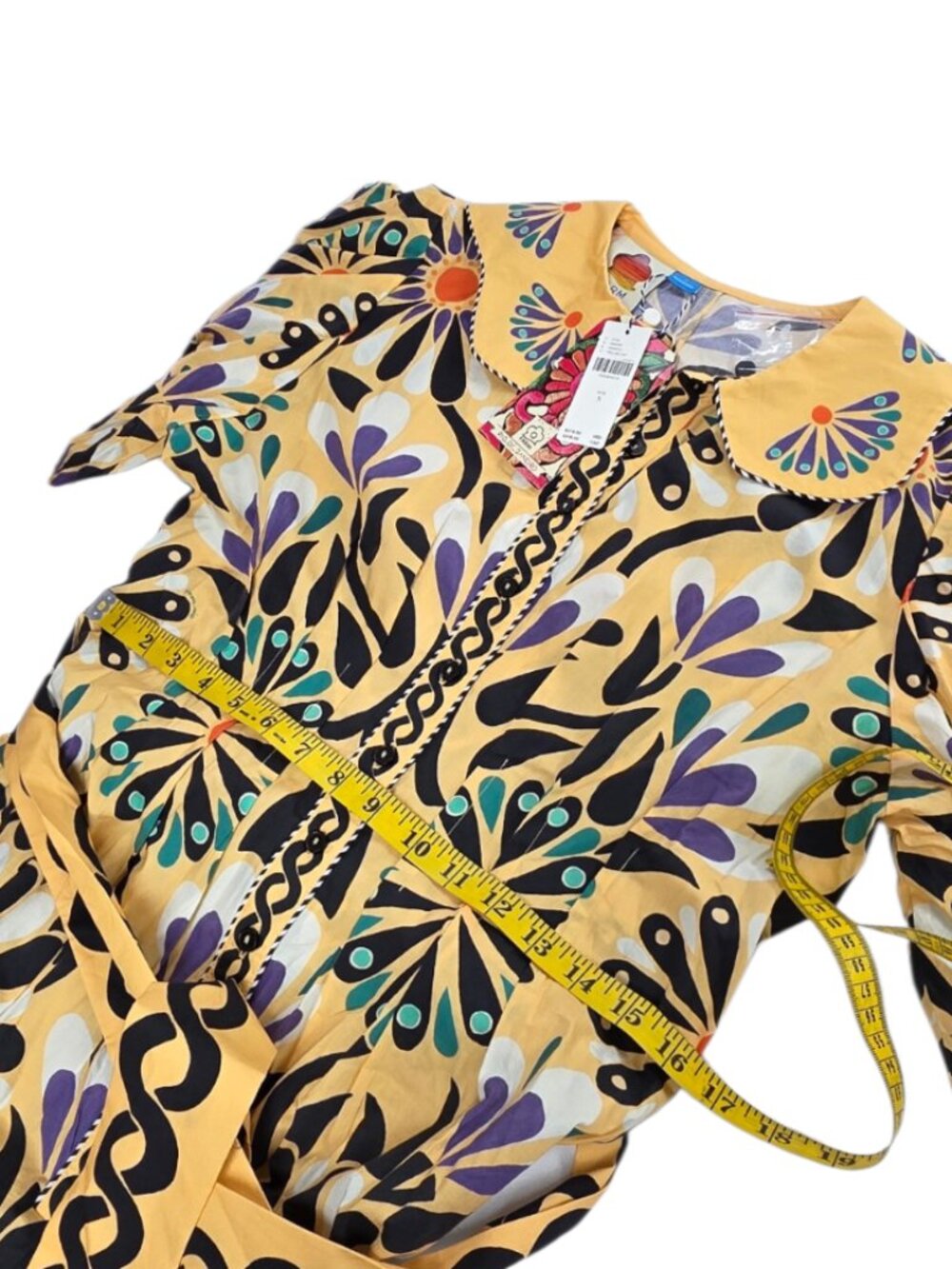 Farm Rio x Anthropologie Puff-Sleeve Printed Romper, Cotton, Boho, Resort, Sz S - Picture 7 of 11